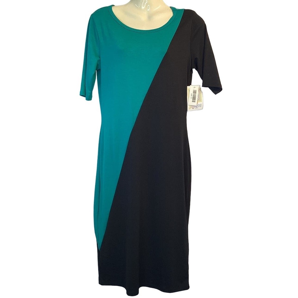 NWT‎ Lularoe Julia Colorblock Pencil Dress Small Teal Black Stretch Jersey Knit - Picture 8 of 8
